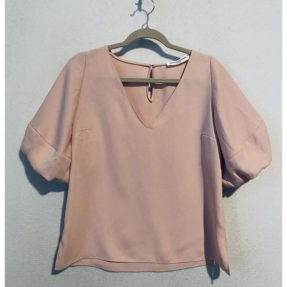 Amanda Uprichard Top Womens Small Pink Puffy Short Sleeve V Neck Romantic Flirty